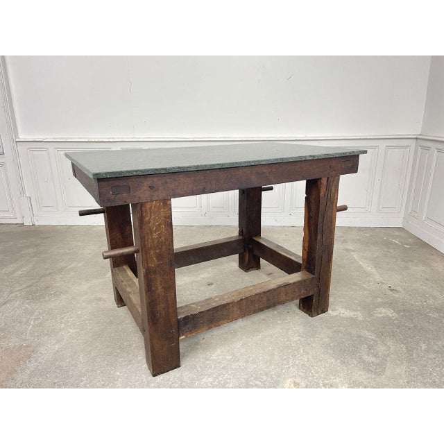 Vintage Oak and Granite Worktable, 1930s For Sale - Image 4 of 8