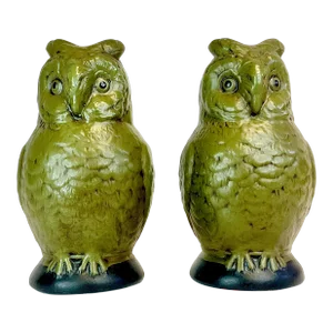 1950s Vintage Boho Chic Folk Art Large Ceramic Owl Bookends - A Pair.