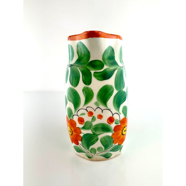 Vintage Czech Hand-Painted Floral Pitcher – Czechoslovakia Folk Art Pottery Jug For Sale - Image 9 of 12