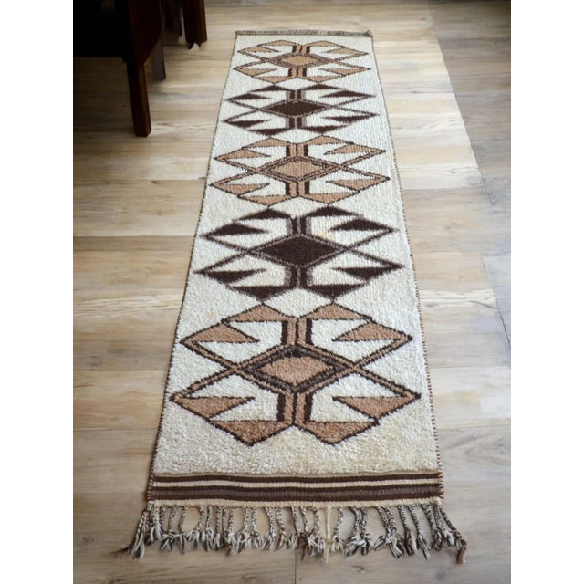 Hand-Knotted Kurdish Runner Rug . Pure Organic Undyed Wool High Pile Herki - 3′1″ × 11′6″ For Sale - Image 4 of 15