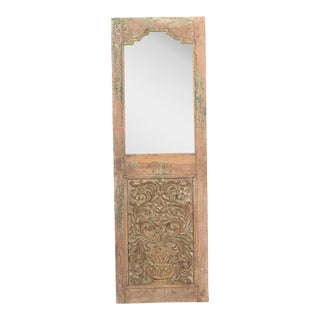 Indian Carved Teakwood Mirror Made From a Vintage Window Panel For Sale