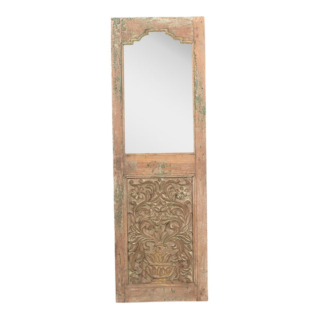 Indian Carved Teakwood Mirror Made From a Vintage Window Panel For Sale