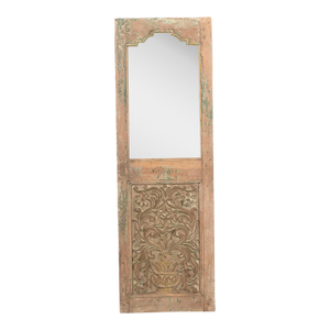 Indian Carved Teakwood Mirror Made From a Vintage Window Panel