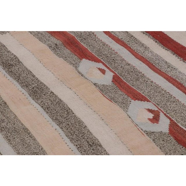 Rug & Kilim Vintage Persian Kilim in Red & Gray Stripes With Geometric Motifs - Rug & Kilim For Sale - Image 4 of 8