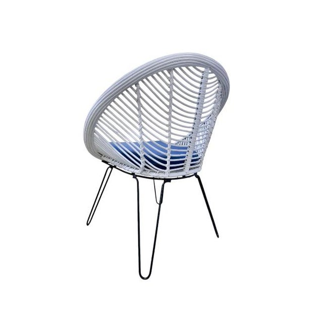 1960's Italian Web Chair With Hairpin Legs & Sunbrella Cushion For Sale - Image 4 of 6
