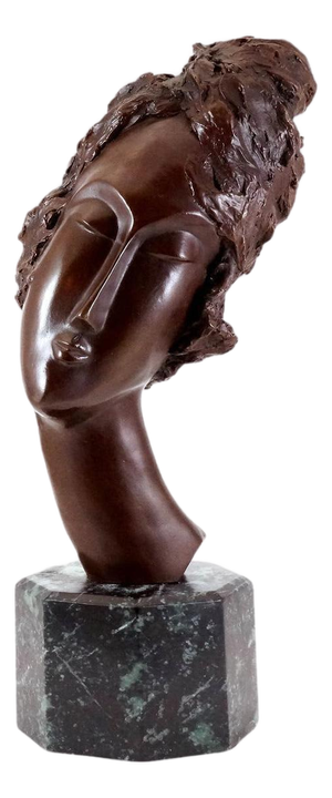 Art Deco Artist, Brown Patinated Woman's Head Sculpture, Bronze