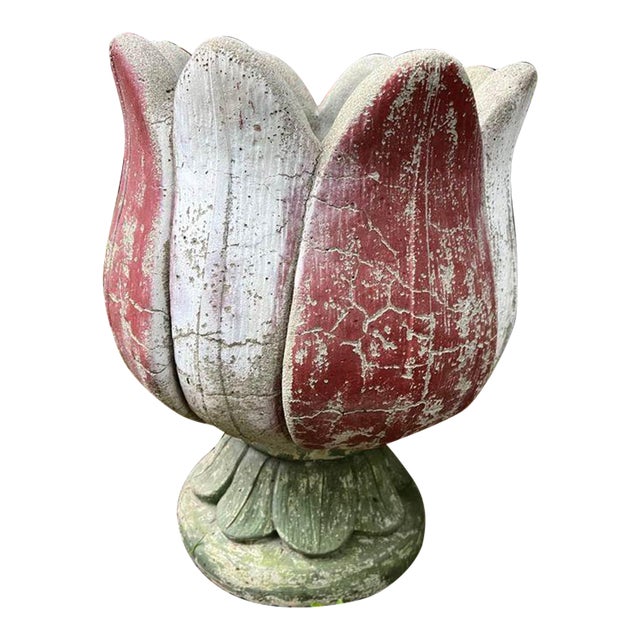 Vintage Cast Cement Tall Flower Bud Tulip Fountain Topper Top For Sale