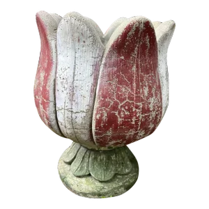 Vintage Cast Cement Tall Flower Bud Tulip Fountain Topper Top