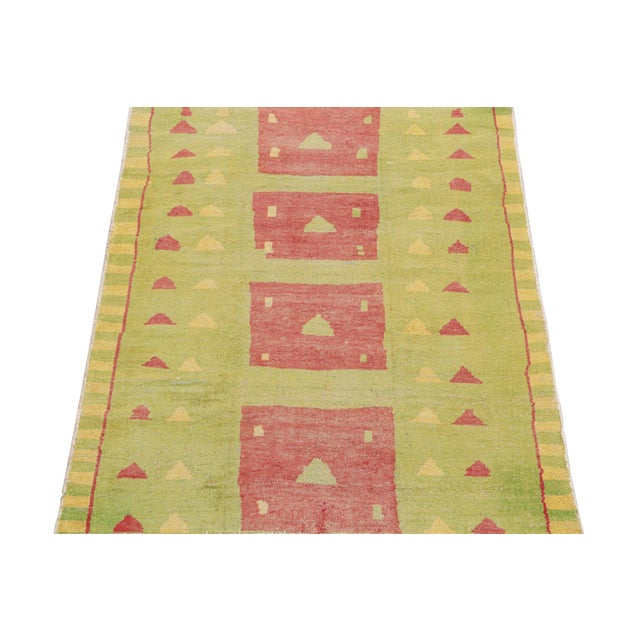 Vintage Zeki Müren Rug in Green, Red and Gold Geometric Patterns by Rug ...