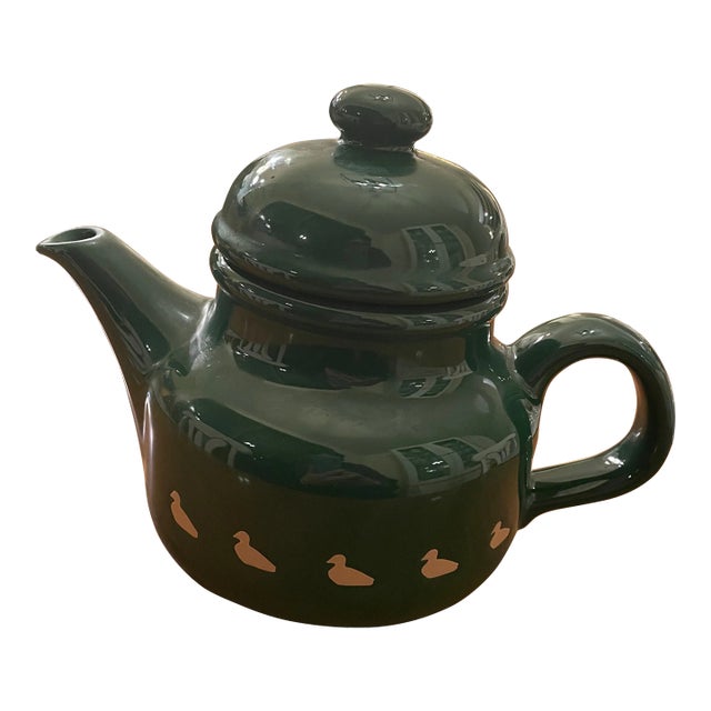 Vintage Waechtersbach Spain Forest Green Tea Pot With Brown Ducks For Sale