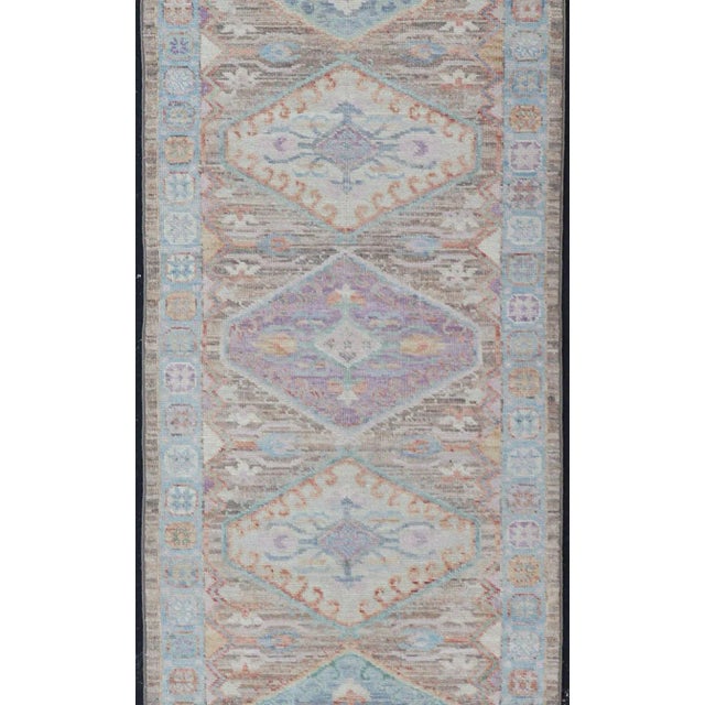 Hand Knotted Modern Oushak Geometric Medallion Designed Runner For Sale - Image 9 of 13