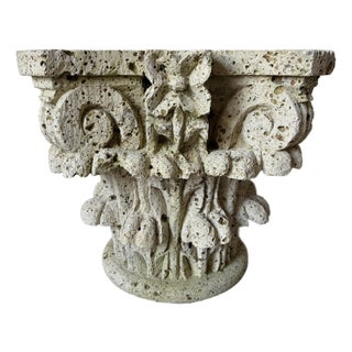 1970s Vintage Carved Stone Corinthian Capital Architectural Coffee Table Base For Sale