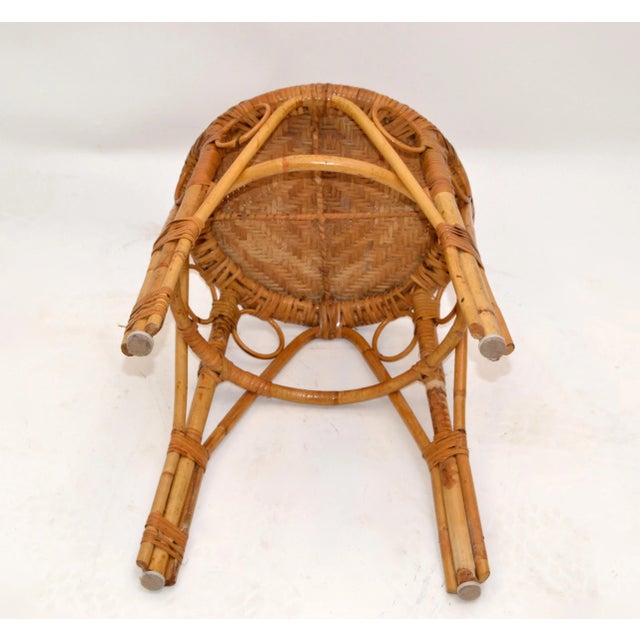 Vintage Bohemian Blonde Bamboo and Rattan Stool For Sale - Image 10 of 13