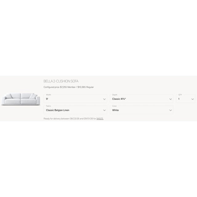 Rh Bella Sofa – Belgium Linen Basket Weave | White For Sale - Image 13 of 13