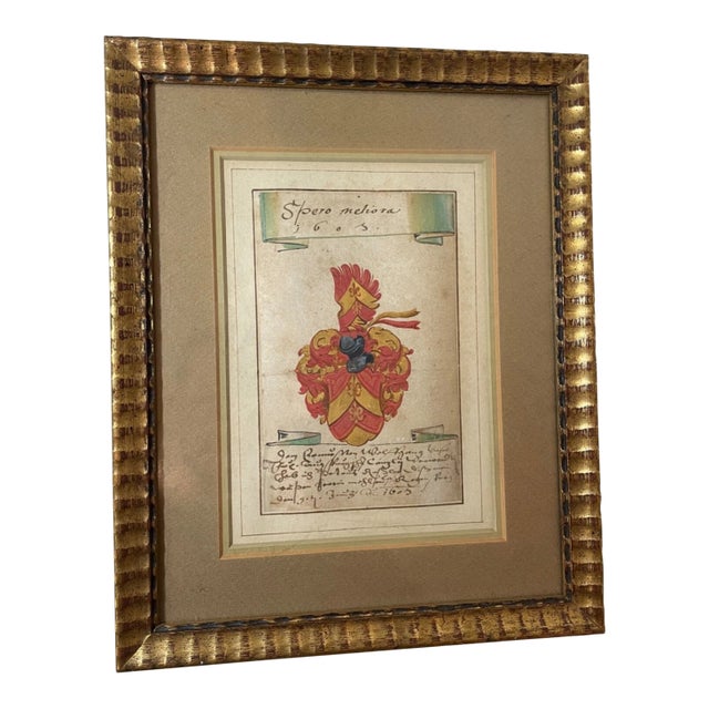 Share Antique Original 1603 Latin Armorial Coat of Arms Heraldic Painting Manuscript For Sale