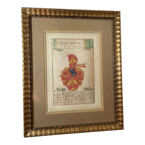 Share Antique Original 1603 Latin Armorial Coat of Arms Heraldic Painting Manuscript