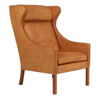 Danish Wingback Chair in Teak and Red Leather attributed to Børge Mogensen for Fredericia For Sale