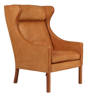 Danish Wingback Chair in Teak and Red Leather attributed to Børge Mogensen for Fredericia