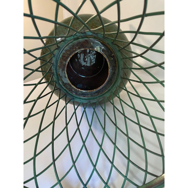 Metal Vintage 1980s Wrought Iron and Ceramic Decorative Urn Planter Cachepot For Sale - Image 7 of 17