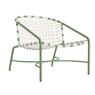 Brown Jordan Kantan Aluminum Lounge Chair in Bay Leaf with White Suncloth Strapping For Sale