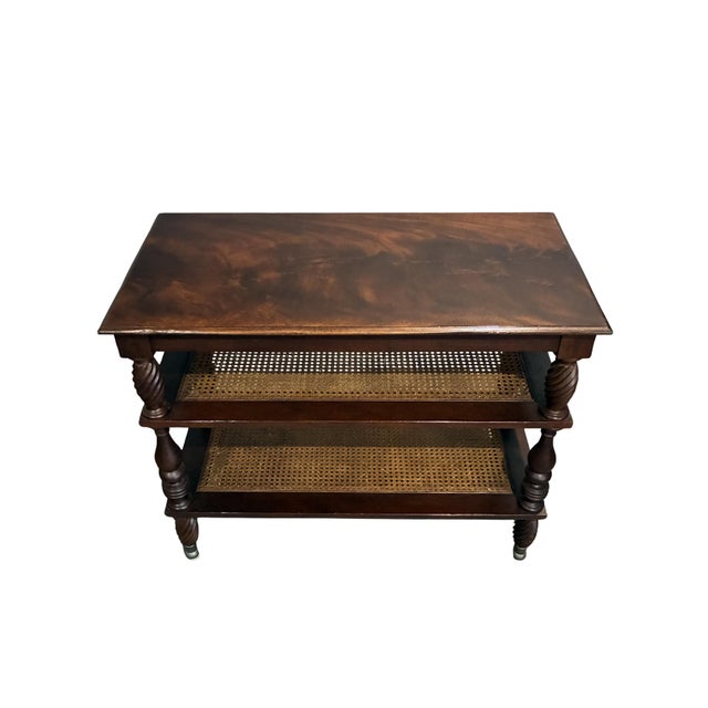 Wood Vintage Baker Milling Road British Colonial Style Three-Tier Stand With Cane Shelves For Sale - Image 7 of 12