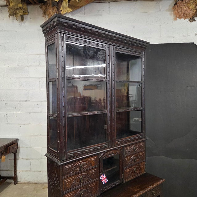 Mid 18th Century Unique Oak Jacobean Revival Carved Display Cabinet For Sale - Image 10 of 18