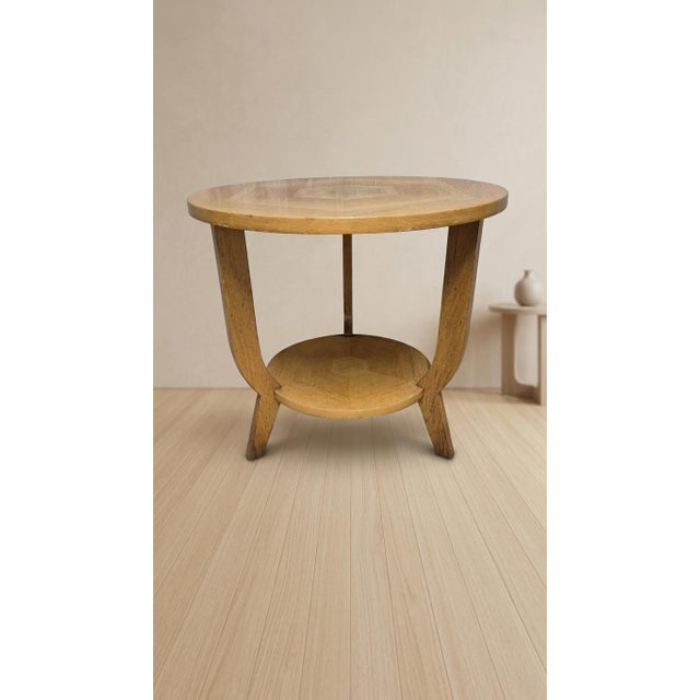 20th Century Vintage Round Wooden Coffee Table with Lower Shelf, 1940s For Sale - Image 10 of 13