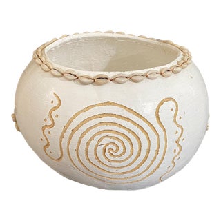 Kenyan Gourd African Traditional Calabash Bowl W/ Cowrie Beads For Sale