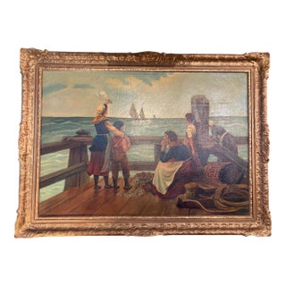 Early 19th Century "Return of the Fisherman" Original Painting by H. Scott For Sale