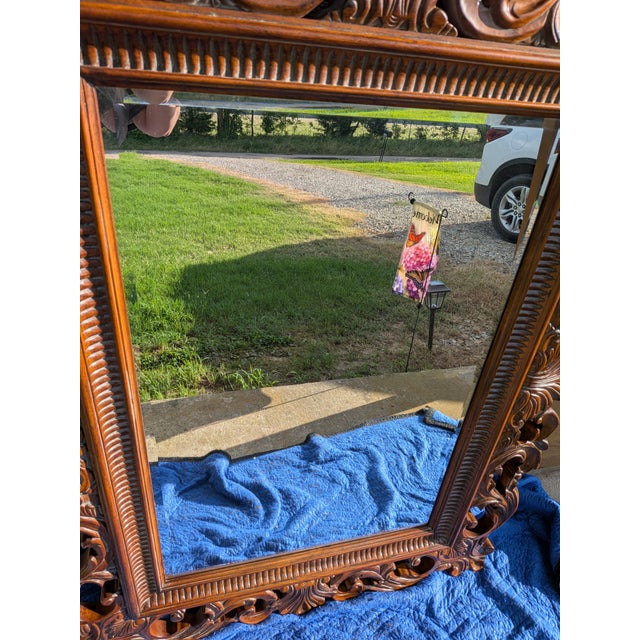 Tuscan 1990s Drexel Heritege Large Mahogany Framed Wall Mirror. This Mirror Is Part of the Talavera Tuscan Collection. For Sale - Image 3 of 8