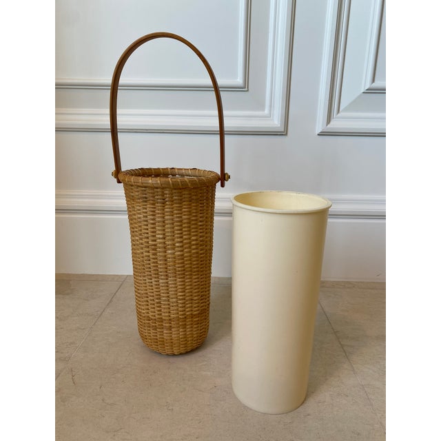 Vintage 1970s Woven Wicker & Rattan Wine Cooler/Carrier With Liner For Sale - Image 4 of 11