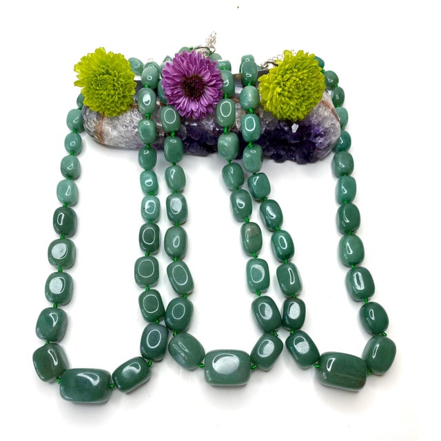 Large Green Aventurine Statement Necklace | Knotted Silk Cord | 304 Stainless Steel Clasp | Bold Green Gemstone Beaded Necklace For Sale - Image 10 of 10
