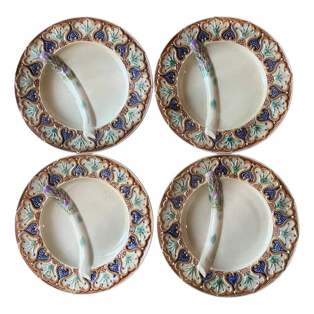 Wasmuel Majolica Asparagus Plates, 1890s, Set of 4 For Sale