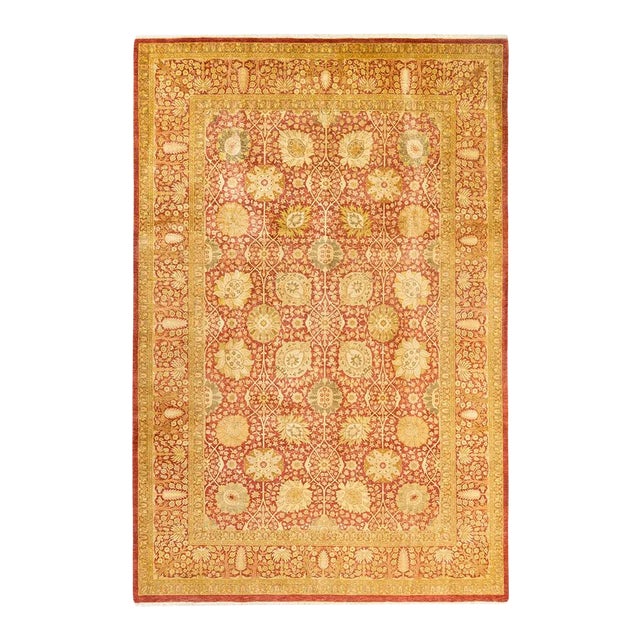 Mogul Collection Hand-Knotted Area Rug - Orange 6' 2" x 9' 3" For Sale