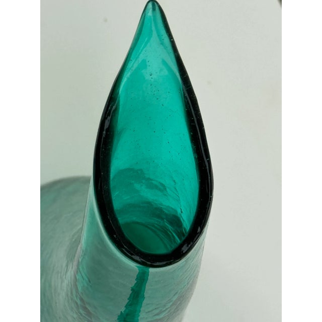 1950s 1950s Vintage Teal / Emerald Crackle Glass Mid-Century Tall Pitcher For Sale - Image 5 of 8