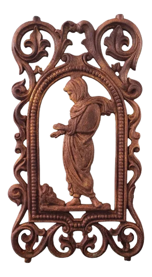 Late 19th Century English Victorian Cast Iron Woman Warming Hands Over Fire Plaque