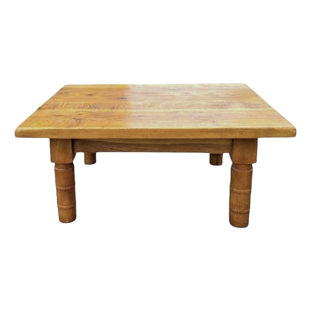 Rustic Oak Coffee Table with Turned Ring Legs, 1960s For Sale