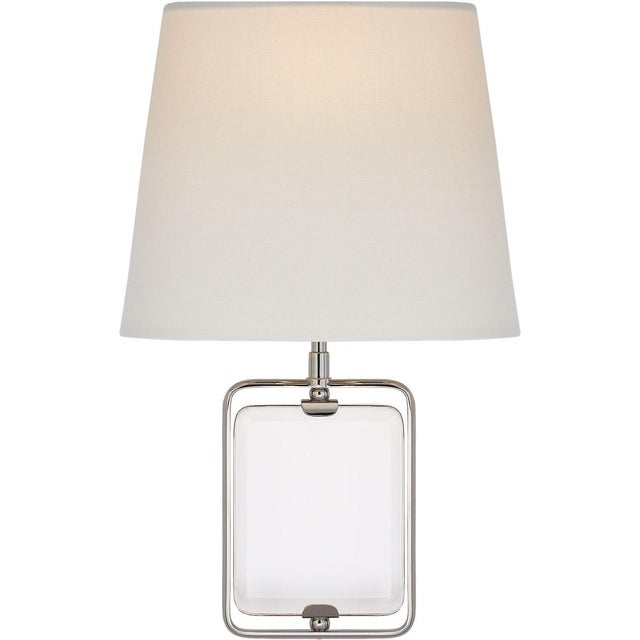 Modern Suzanne Kasler for Visual Comfort Signature Henri Framed Jewel Sconce in Crystal & Polished Nickel with Linen Shade For Sale - Image 3 of 3