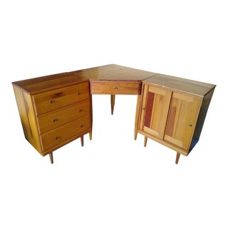 Vintage 1960s Mid Century Modern Three Piece Corner Desk Dresser Cabinet For Sale