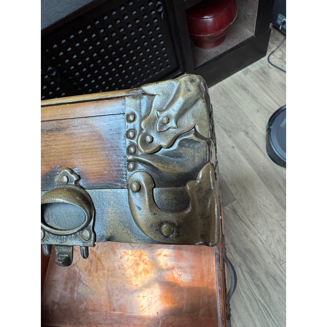 Sand Antique Trunk Copper Lined For Sale - Image 8 of 10