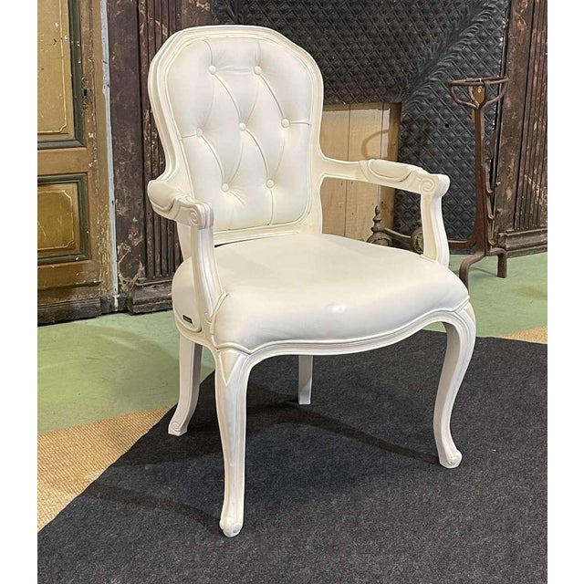 Modern Louis XV Style Cabriolet Armchair in Painted Wood and White Imitation Leather Upholstery For Sale - Image 10 of 12