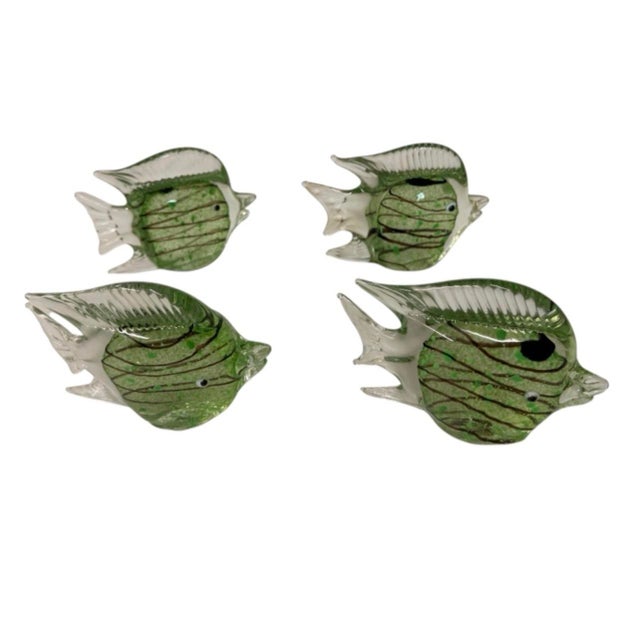Vintage Italian Hand-Blown Green Art Glass Fish Sculptures - Set of 4 For Sale - Image 4 of 12