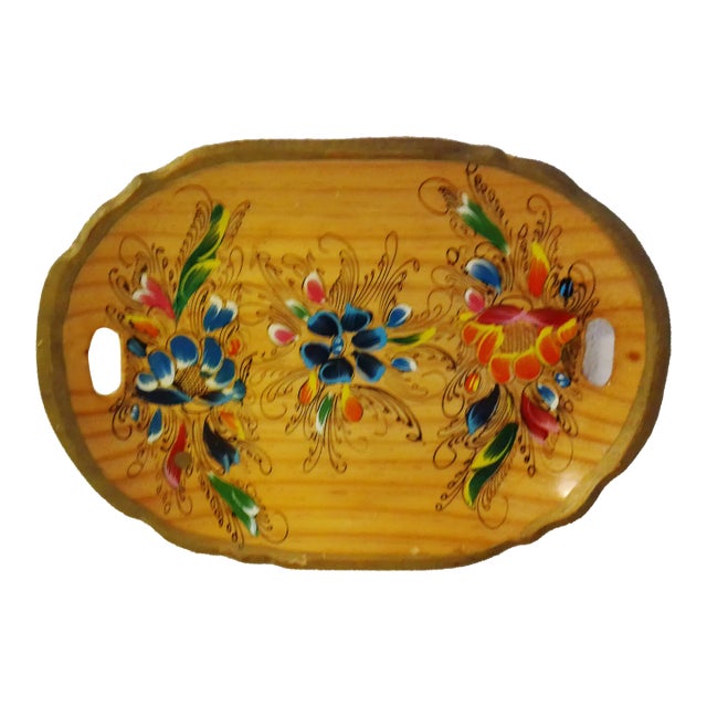 1970s Tole Painted Mexican Batea Wood Bowl For Sale