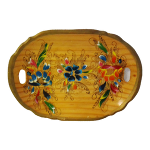 1970s Tole Painted Mexican Batea Wood Bowl