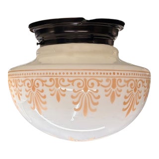 1915 Decorated Milk Glass Flush Mount Globe For Sale