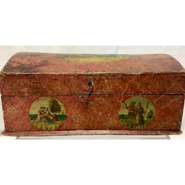 19th Century Domed Painted Decoupage Wooden Chest, Small For Sale - Image 4 of 10
