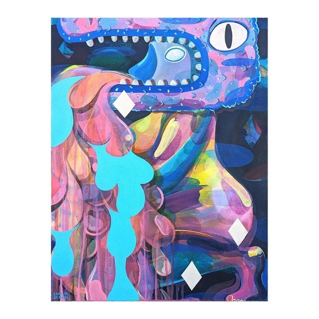 Cecilia Beaven Contemporary Abstract Purple and Blue Toned Biomorphic Dragon Figure Painting, 2021 For Sale - Image 4 of 11