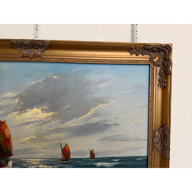 Blue Gerhard Lukas Larsen (German 1911-1965) Oil Canvas Vintage, Maritime, Seascape For Sale - Image 8 of 13