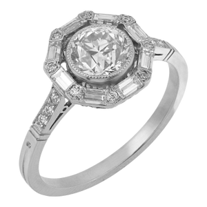 Art Deco Inspired Diamond Target Platinum Ring, Size 7.75