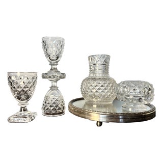 Pointed Diamond Vase, Glasses and Powder Box from Montcenis, Early 19th Century, Set of 5 For Sale